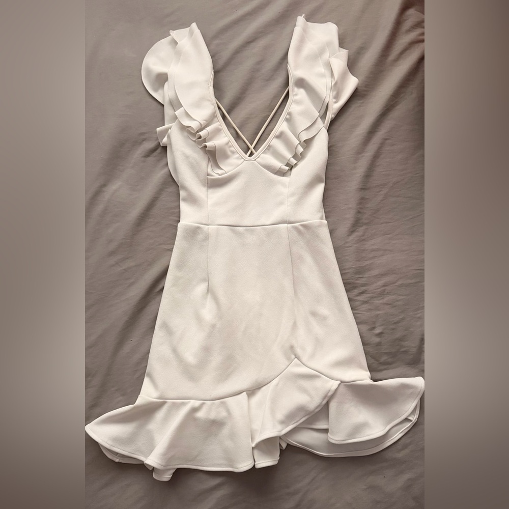 Selfie Leslie White Ruffle Mini Dress